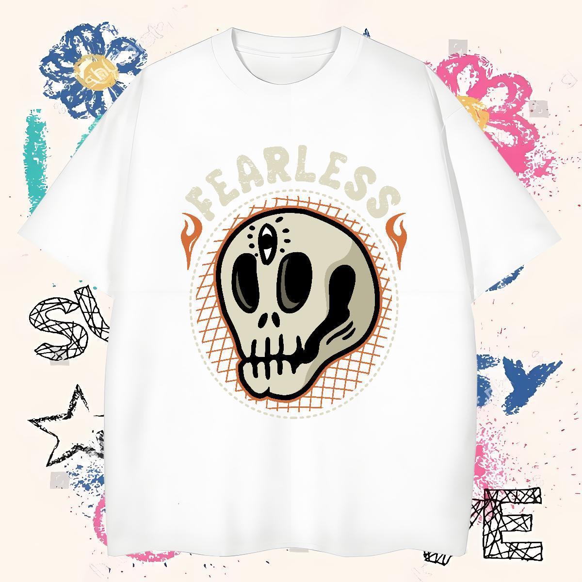 Loose Man T Shirts 100% Cotton 230g skull Beach Custom Printed Pure Cotton Mens Tshirts New Arrival Clothes