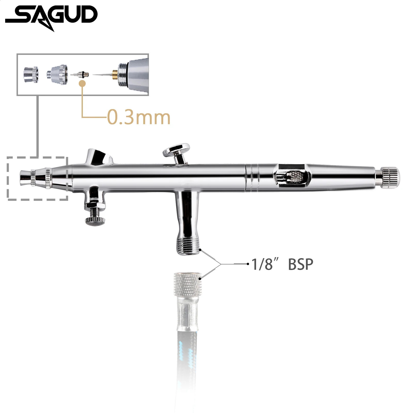 SAGUD double action spray gun kit 0.m air brush with 2/5/13CC spray cup and wrench dropper tool for cake tattoo nail painting 240823