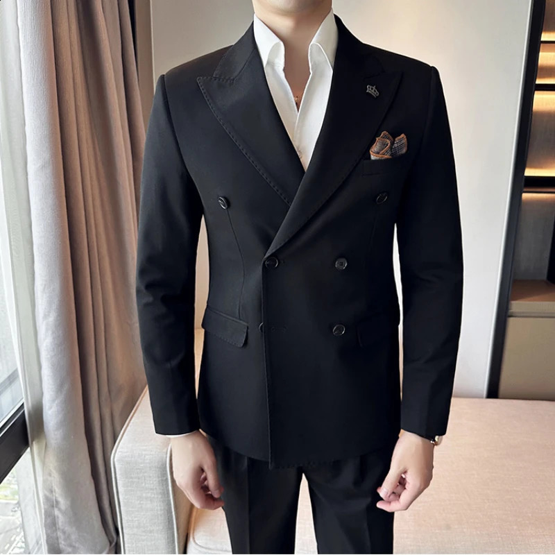 JacketsVestPants High Quality DoubleBreasted Business Suits Men Solid Color Casual Grooms Wedding Dress Man Blazers 5XL 240824
