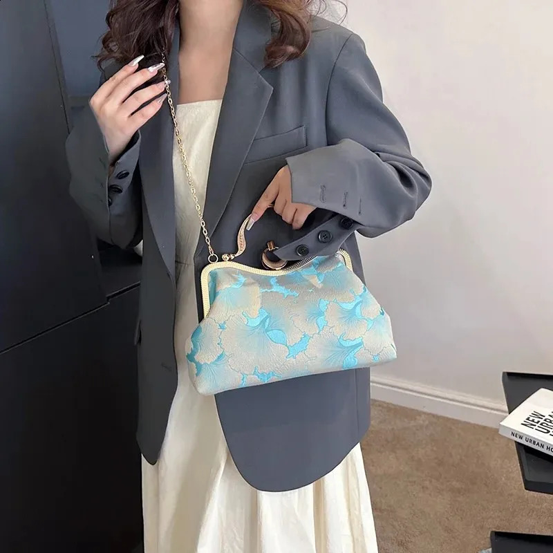 Floral Print Small Tote 2024 Women Green Handbags Party Clutch Female Dinner Chain Shoulder Bags Messenger 240824