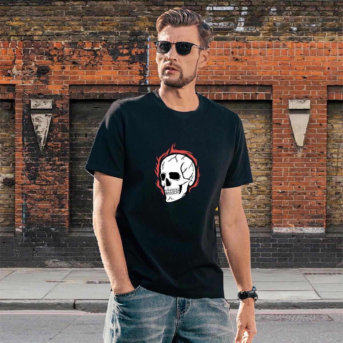 High Quality Men T Shirts 230g Pure Cotton skull Beach Black White Breathable Crew Neck Mens Tshirts Casual New Wear
