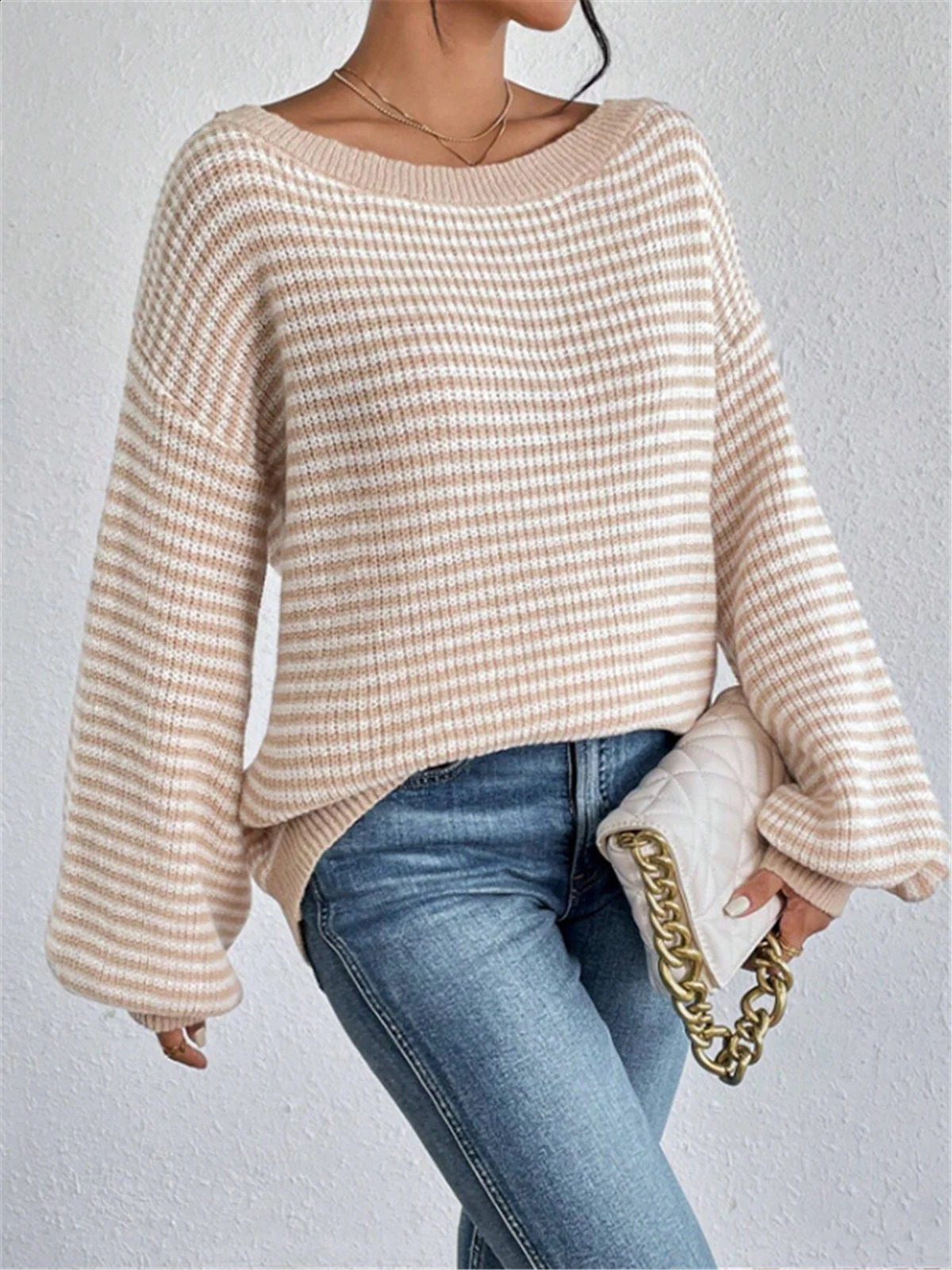 Long Sleeve Top Knitted Korean Fashion Fall Striped Pattern Sweaters Vintage Clothes Off Shoulder Tops Sexy Pullovers Knitwear 240824