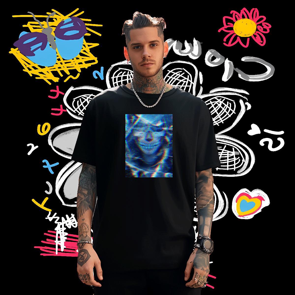 Popular Mens T Shirts 230g Pure Cotton skull Daily Wear Oversized 3XL 4XL Short Sleeve O-Neck Tshirts Fashion Design Clothings