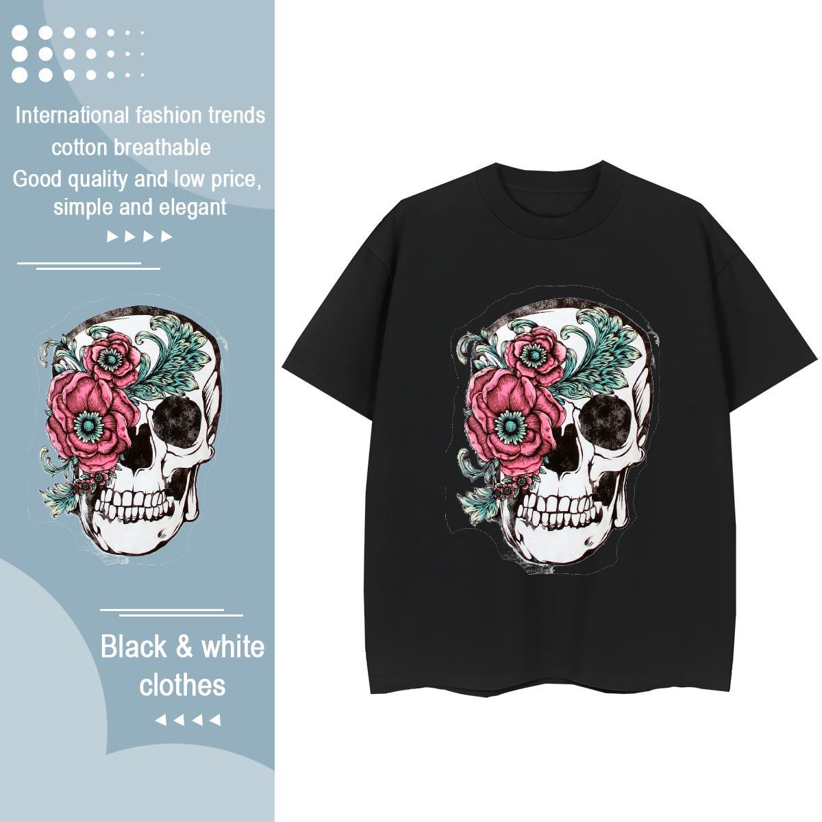 Popular T Shirts Men 230g Cotton skull Sports Casual Custom Printed Short Sleeve O-Neck Men Tees Fashion Clothings