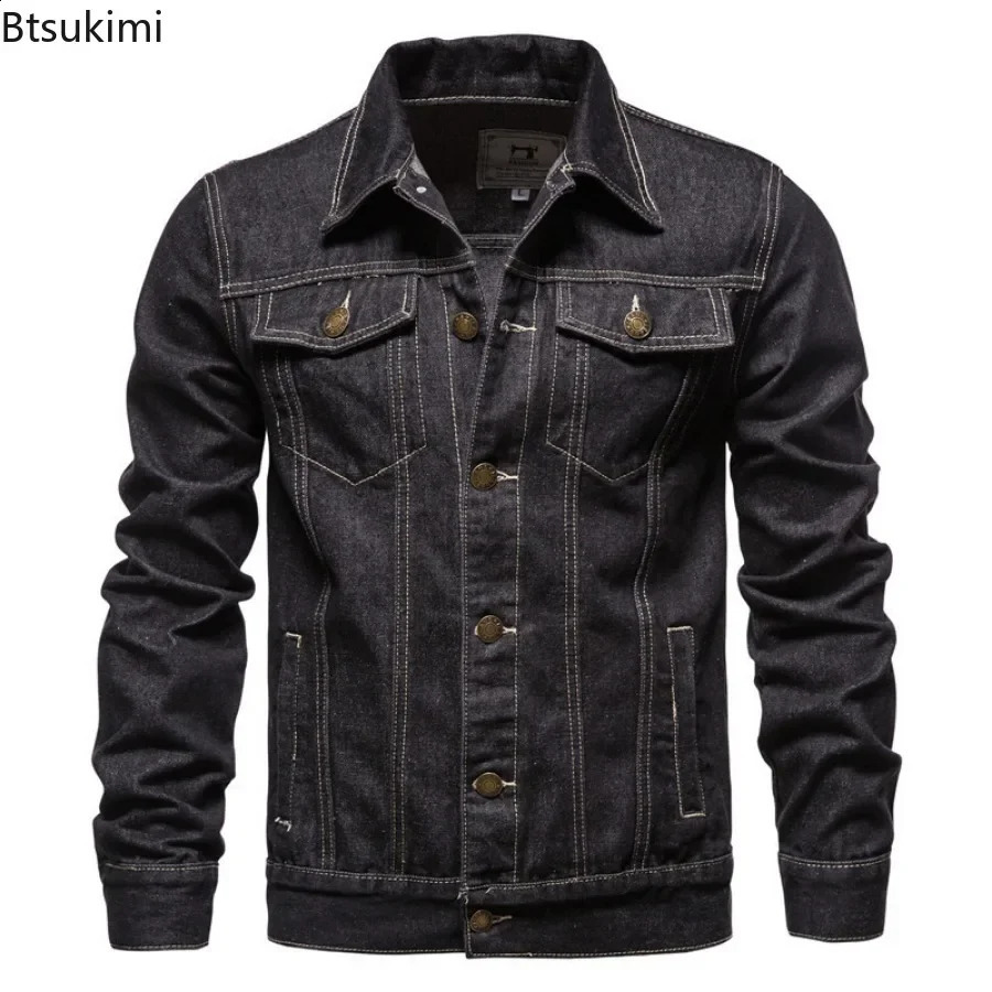 cotton denim jacket mens casual solid color lapel single chest autumn slim fit highquality w240824