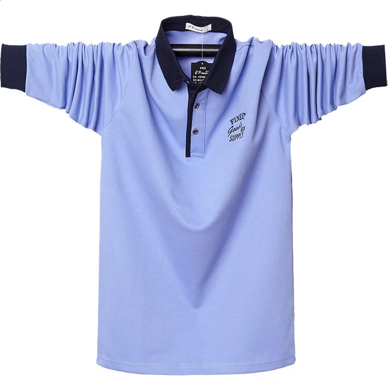 Fashion Autumn Plus Size M-6XL Mens Business Casual Cotton Polo Shirt Solid Embroidered Long Sleeve Mens Polo Shirt 240824