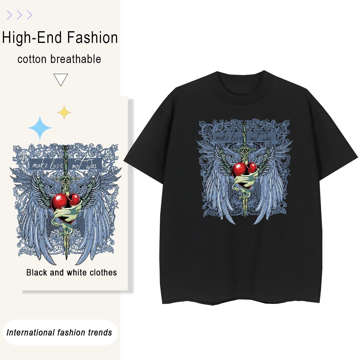 Cool T Shirt For Man 230g Cotton wing Daily Outfit Custom Anime Round Neck Short Sleeve Mens Tshirts 2024 New Wear