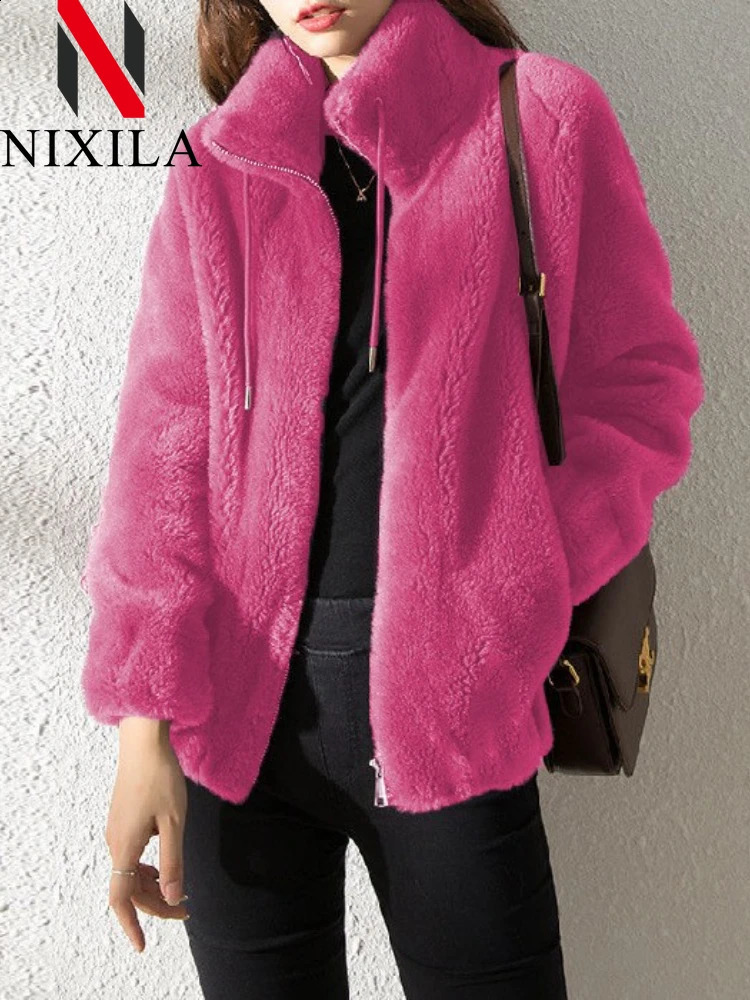 autumn and winter womens jacket plush thick doublesided cashmere collar warm Korean faux fur clothing 240824