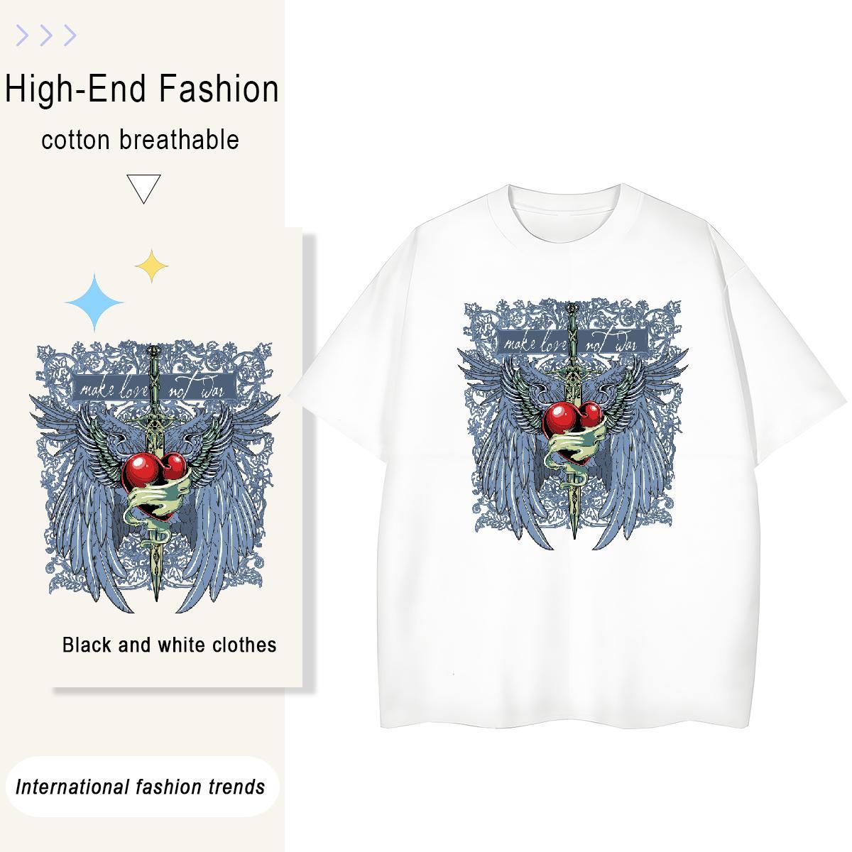Cool T Shirt For Man 230g Cotton wing Daily Outfit Custom Anime Round Neck Short Sleeve Mens Tshirts 2024 New Wear
