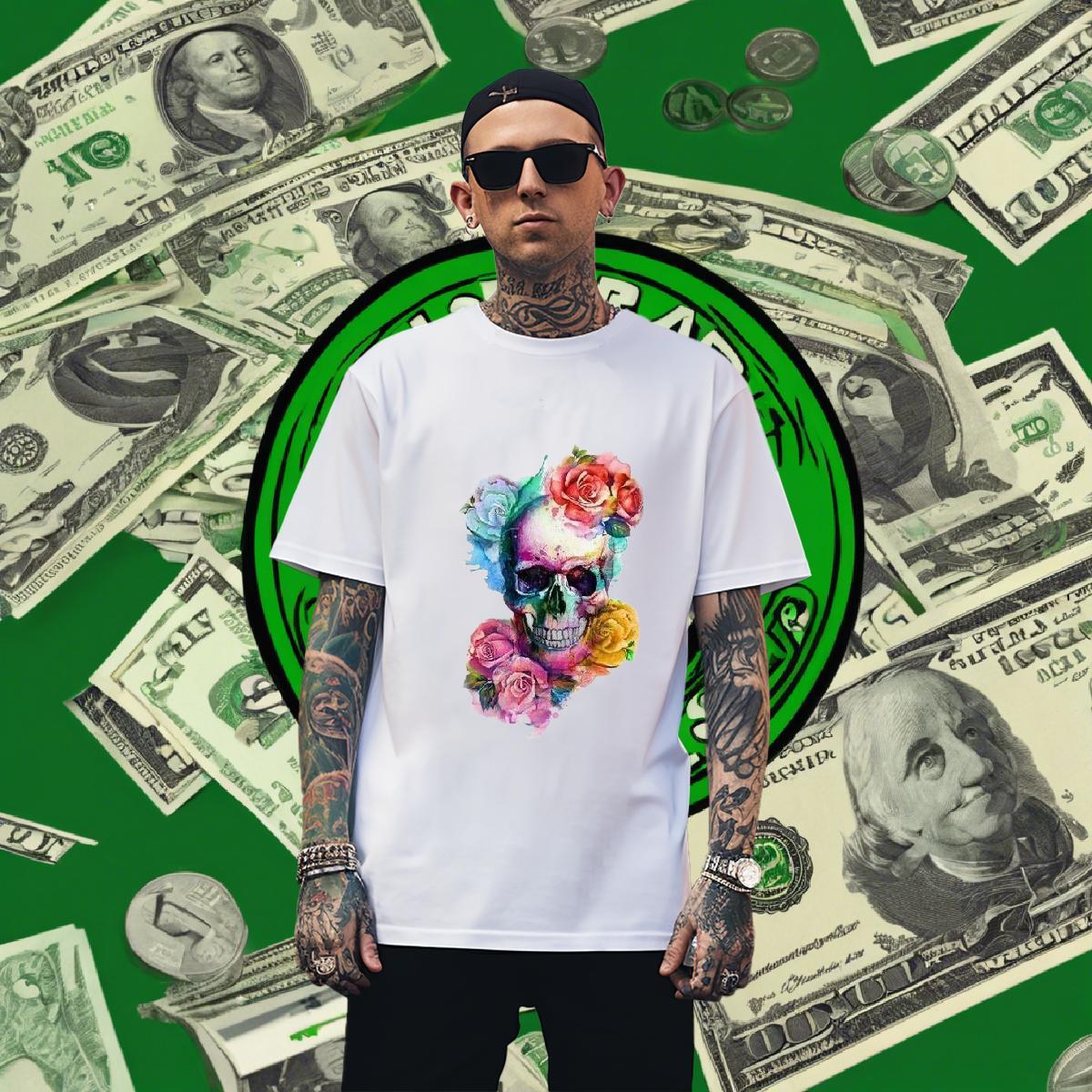 Brand T Shirts Men 230g 100% Cotton skull High Street Hip Hop Custom Anime Breathable Short Sleeve Men Tees Casual New Polos
