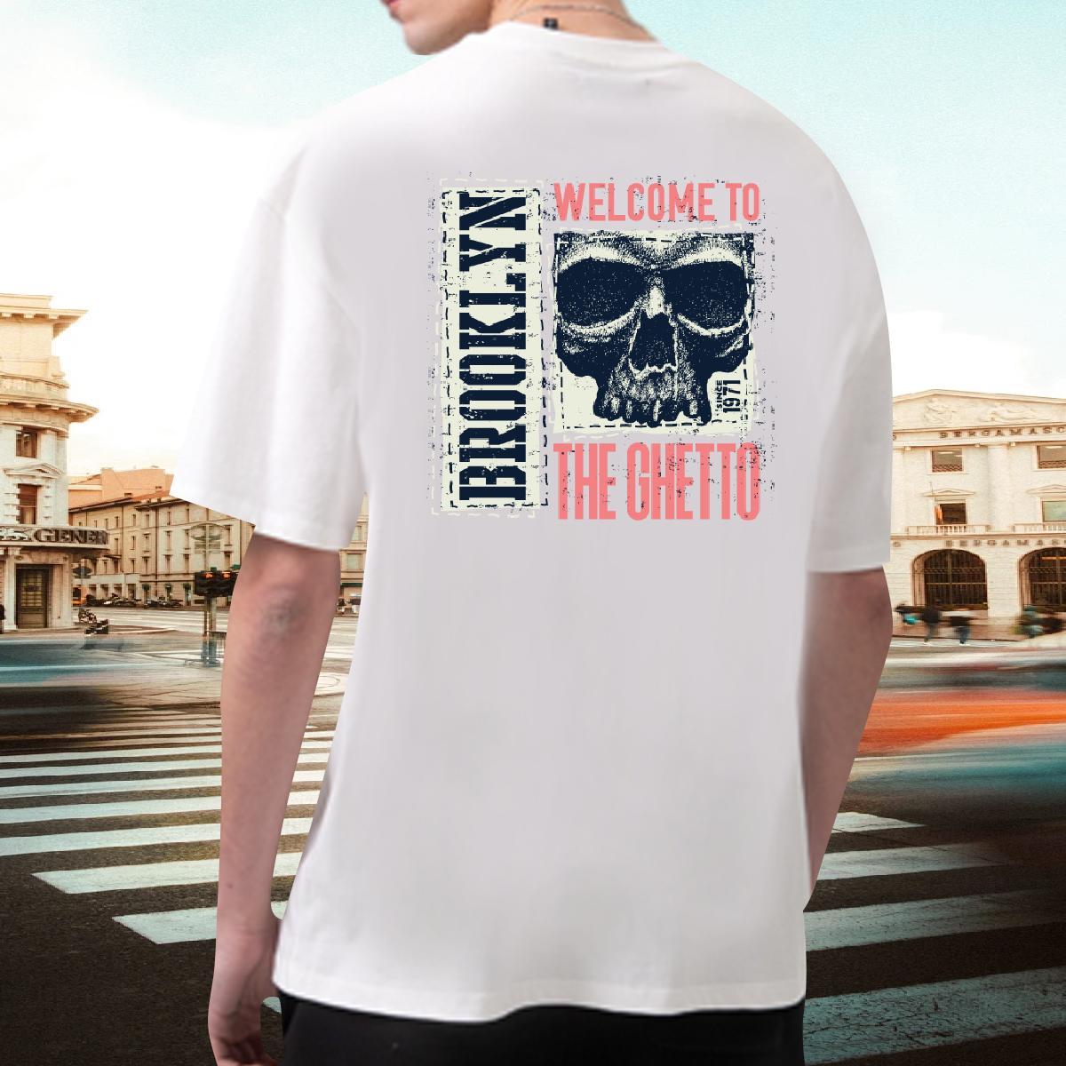 Classic T-Shirts 230g 100% Cotton skull Casual Black Oversized Breathable Short Sleeve Men Clothes T-Shirt Free Shipping Polos