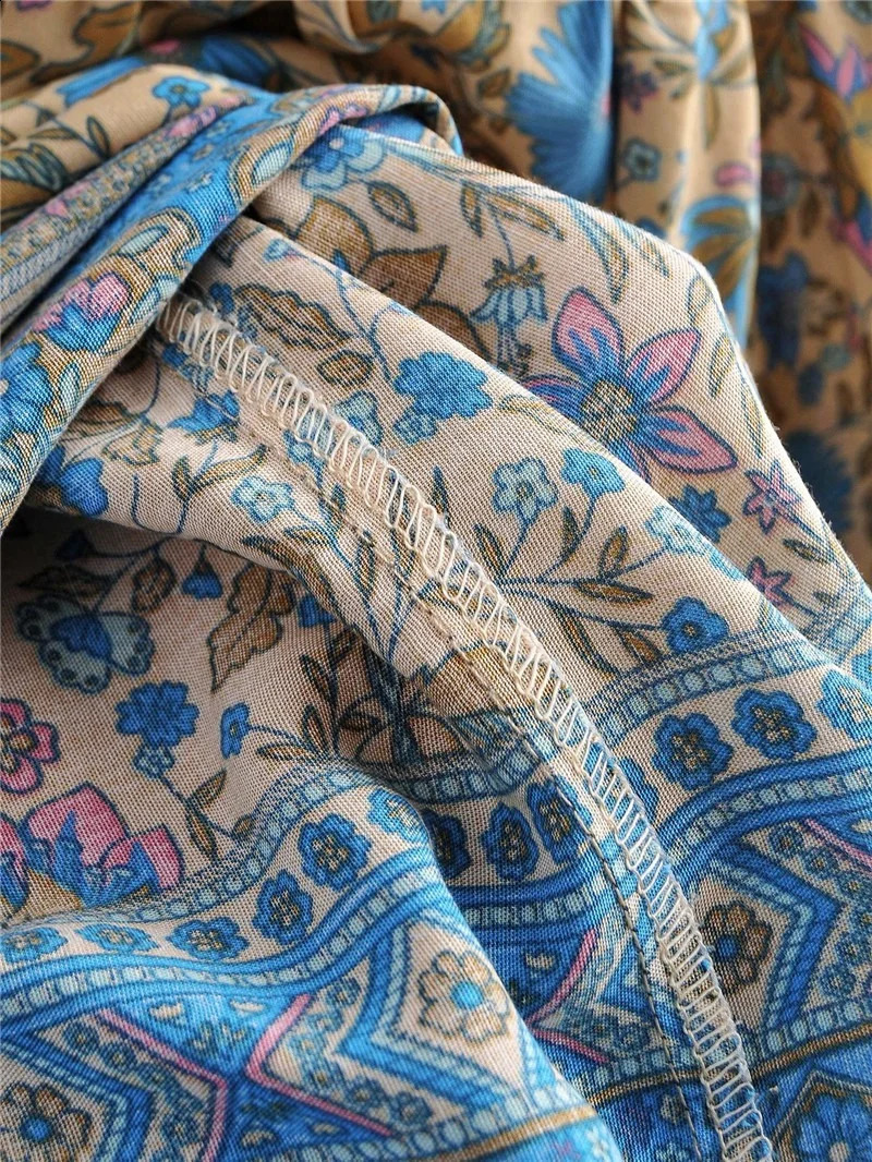 Vintage Chic Women Floral Print Batwing Sleeve Beach Bohemian Maxi Dresses Robe Ladies V-neck Summer Boho Dress Vestidos 240824