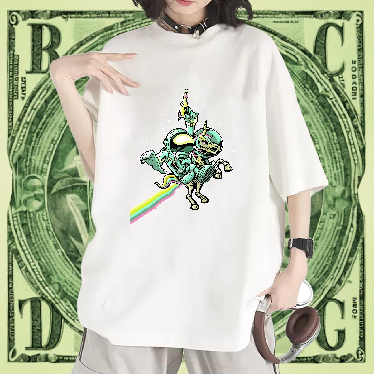 Loose fit Women Tshirts 100% Cotton 230g cosmonaut Hip Hop Street T-Shirts for Women Crew Neck Custom Printing Polos