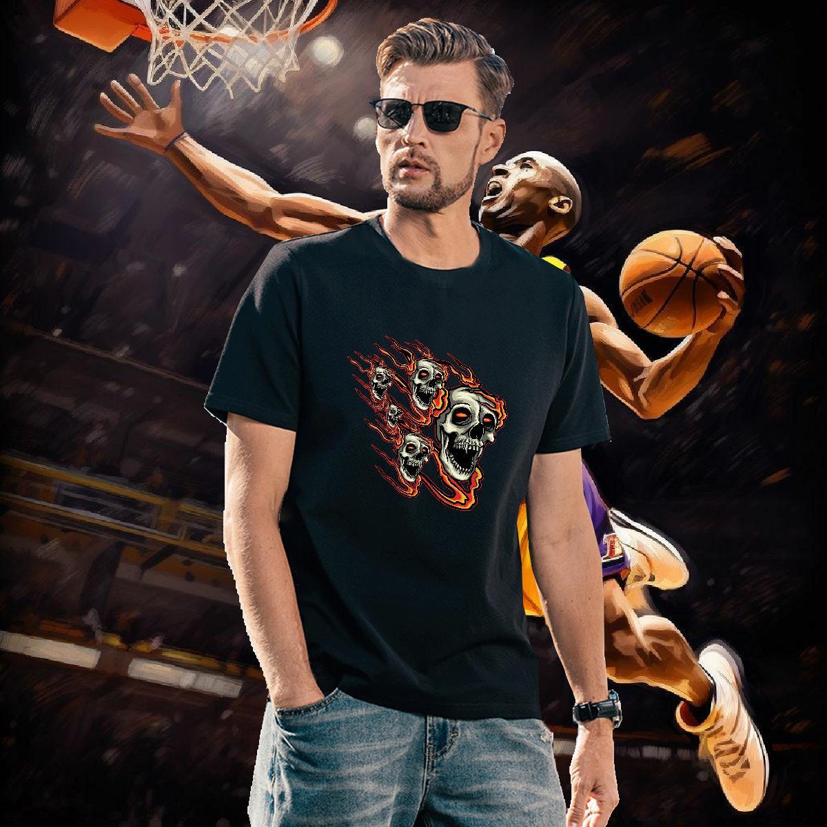 Free Shipping T shirt 230g Cotton skull High Street Hip Hop Black White Crew Neck Mens Tshirts Fashion New Tops
