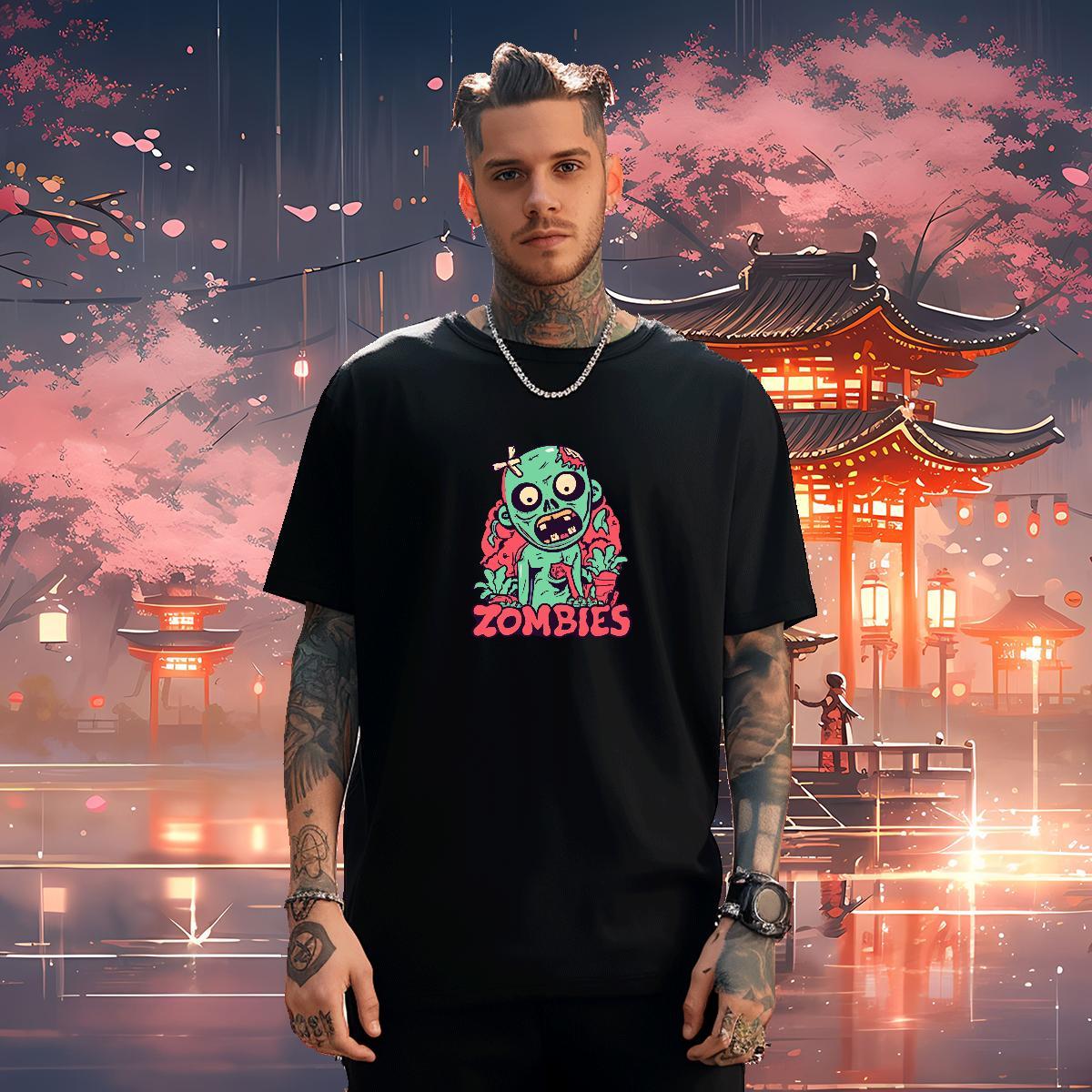 Loose T-Shirts 230g Cotton skull Anime Printing Street White Plus Size O Neck Short Sleeves Tshirts Designer Fashion Clothings