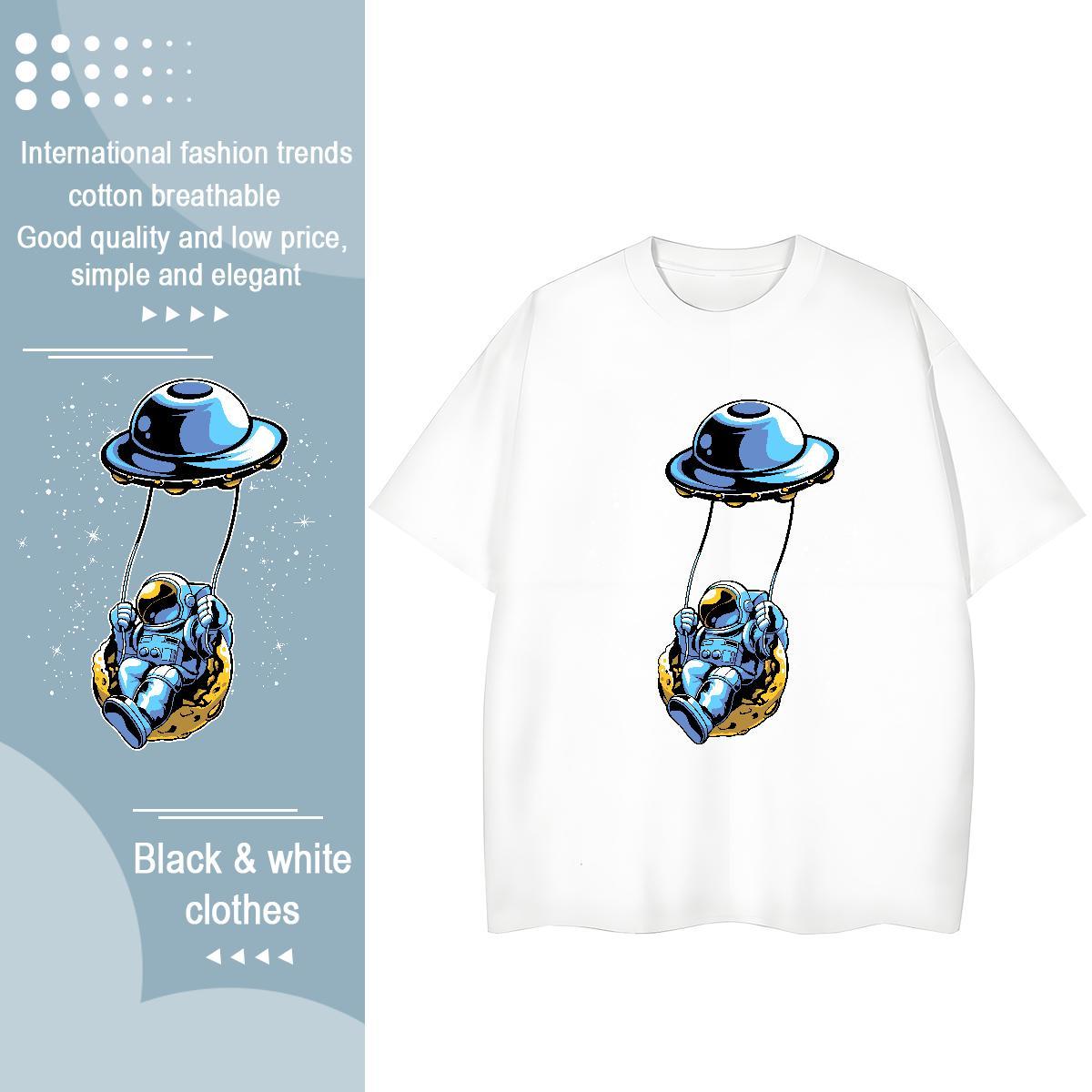 Wholesale Unisex Tshirts 230g Cotton cosmonaut Sports Casual Women T Shirts Short sleeve Soft Floral Print Tees