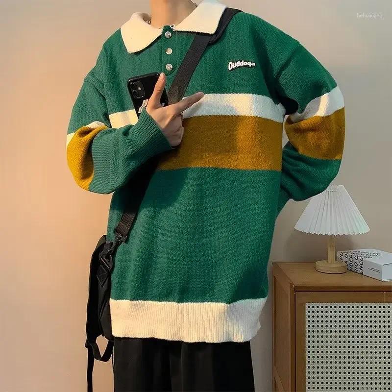 Men's Autumn/Winter Striped Sweater: Vintage Polo Neck Pullover