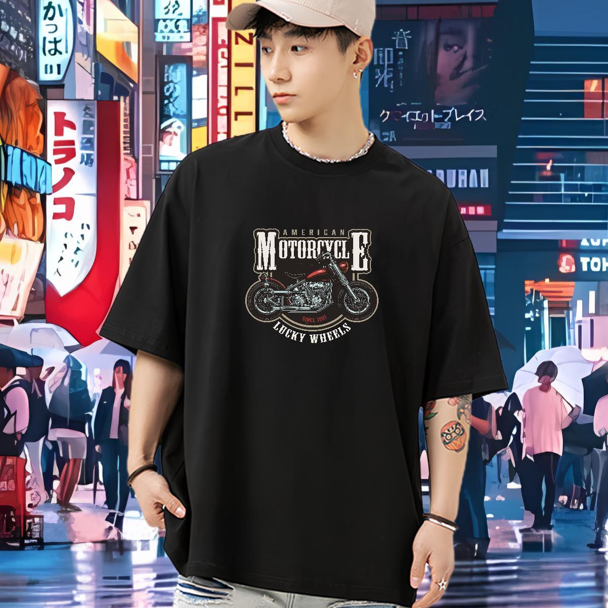 Comfortable T-Shirts 100% Cotton 230g Motorcycle Daily Outfit Customized Print Round Neck Short Sleeve Couples T Shirts Classic Casual Polos