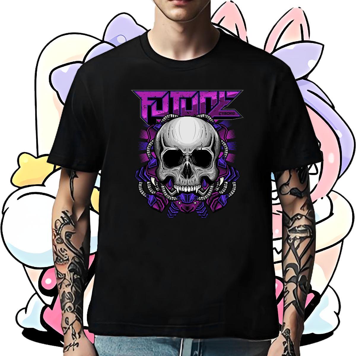 Classic Man T Shirts 230g Cotton skull Daily Outfit Custom Big Size Breathable Crew Neck Tshirts 2024 DIY Tops Shirt