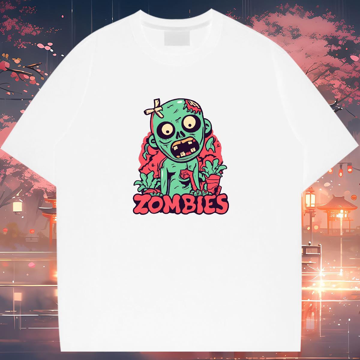 Loose T-Shirts 230g Cotton skull Anime Printing Street White Plus Size O Neck Short Sleeves Tshirts Designer Fashion Clothings