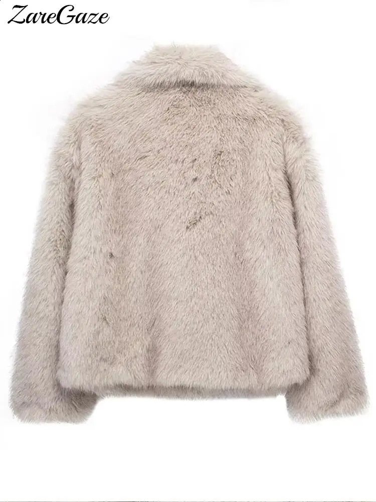 Womens loose long sleeved fluffy warm coat with artificial fur collar womens winter y fashion street clothing 240824