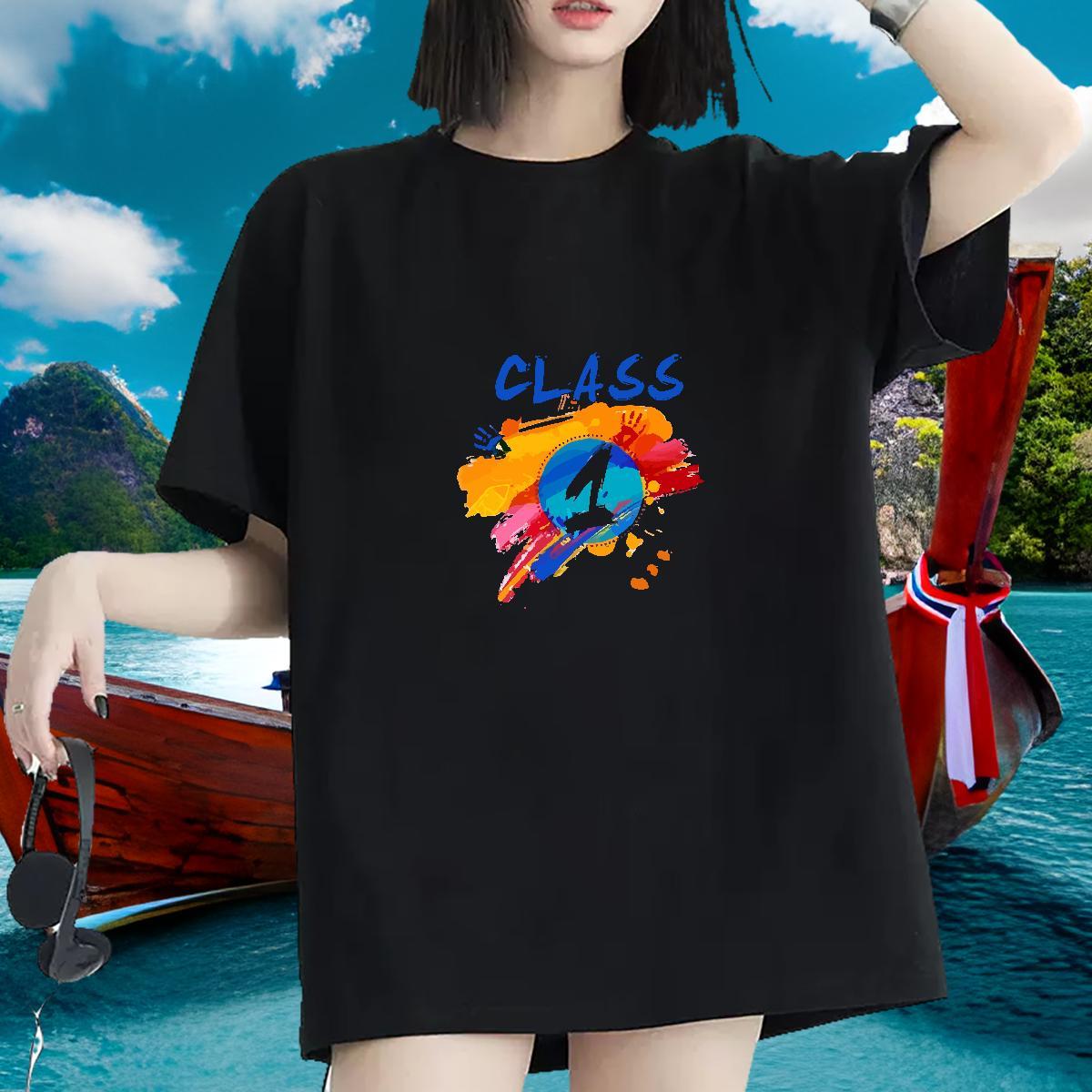 5A Woman Tshirt 230g 100% Cotton letter Street Casual T shirt Breathable Short Sleeve Cartoon Printing L-4XL Top Tees