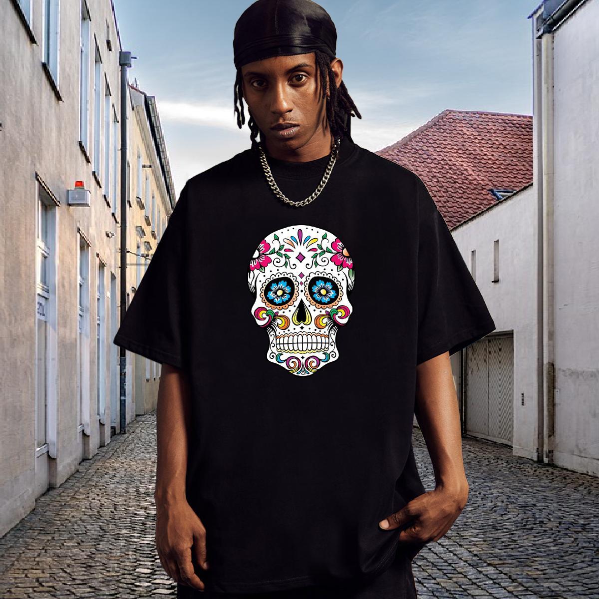 Classic T Shirt For Man 100% Cotton 230g skull Sport Cartoon Printing L-4XL Round Neck Short Sleeve Mens Tshirts Free Shipping Clothes