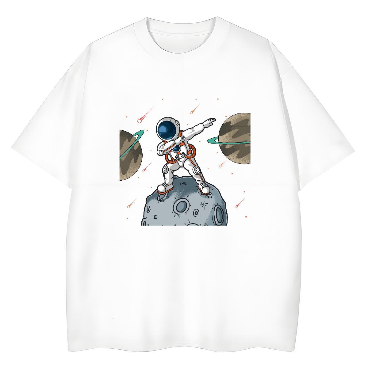 Soft Woman Tshirt 230g Pure Cotton cosmonaut Casual Daily Wear T-Shirts for Women Breathable Soft Cartoon Print Tshirts