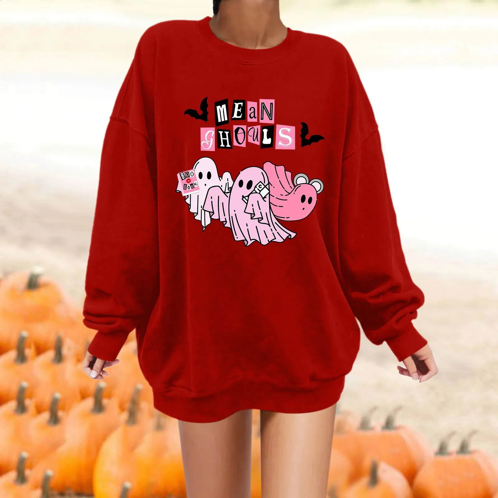 Womens Halloween Hoodie Bat Ghost Multi-Element Printed Hoodie Winter Beautiful Warm All Match Casual Pullover Fashion Hoodie 240824