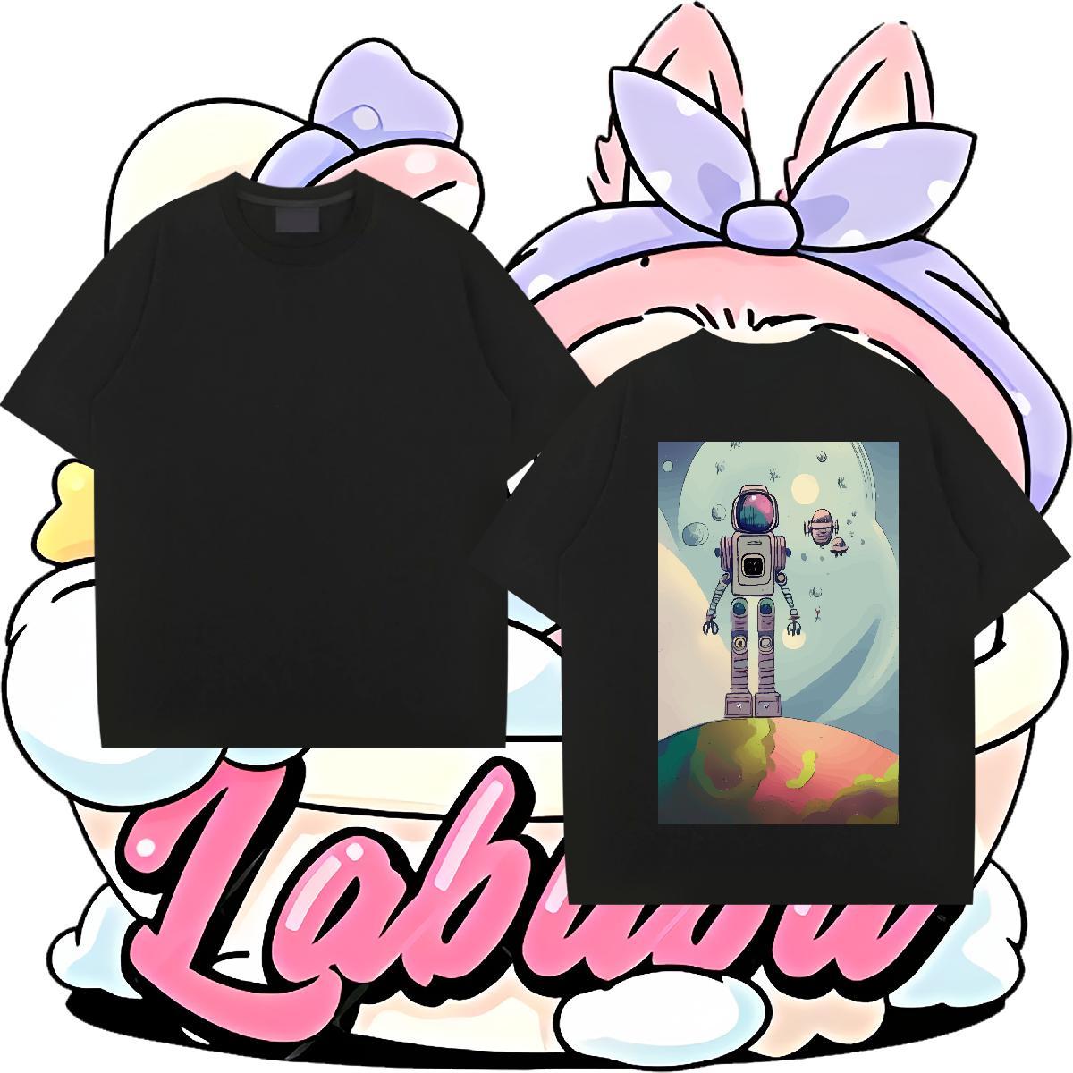 Popular T-Shirts for Men 100% Cotton 230g robot High Street Hip Hop Custom Cartoon Breathable Short Sleeve Tshirts 2024 Wear