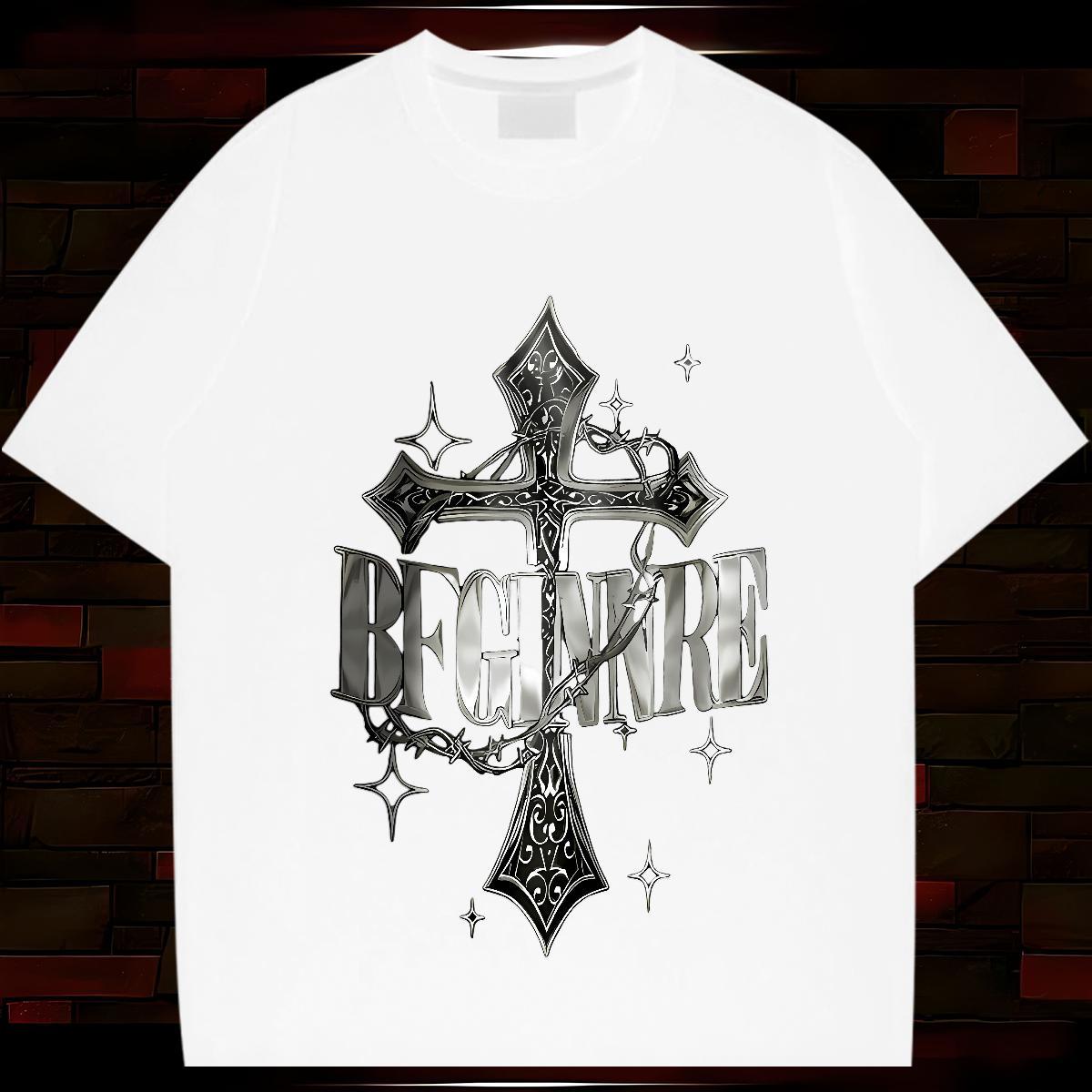 Loose T-Shirts for Men 230g Pure Cotton cross Casual DIY Anime Breathable Crew Neck Couples T Shirts 2024 DIY Tees Shirts