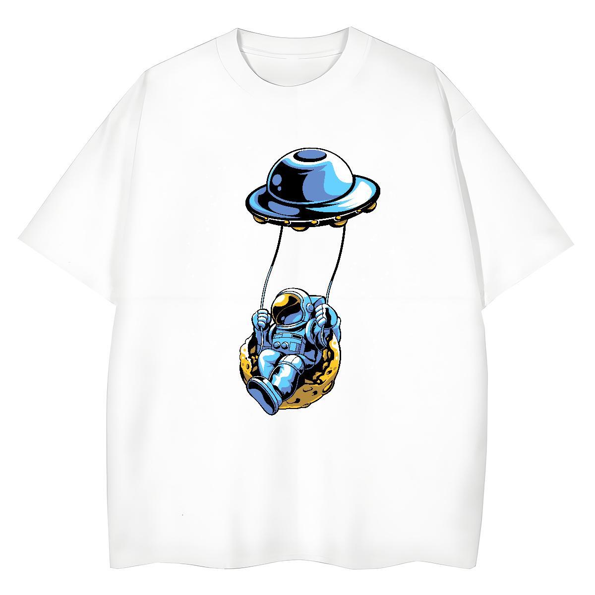 Wholesale Unisex Tshirts 230g Cotton cosmonaut Sports Casual Women T Shirts Short sleeve Soft Floral Print Tees