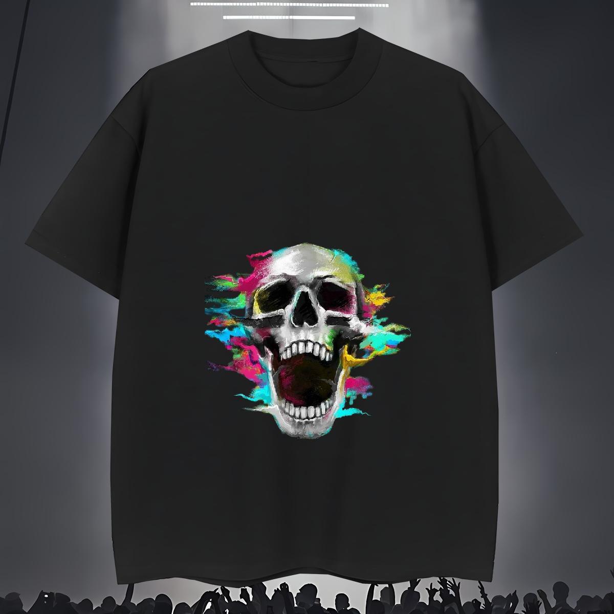 Brand Men T Shirts 230g Cotton skull Hip Hop Street Plus Size Cartoon Crew Neck Men Tees DIY Customized Clothings