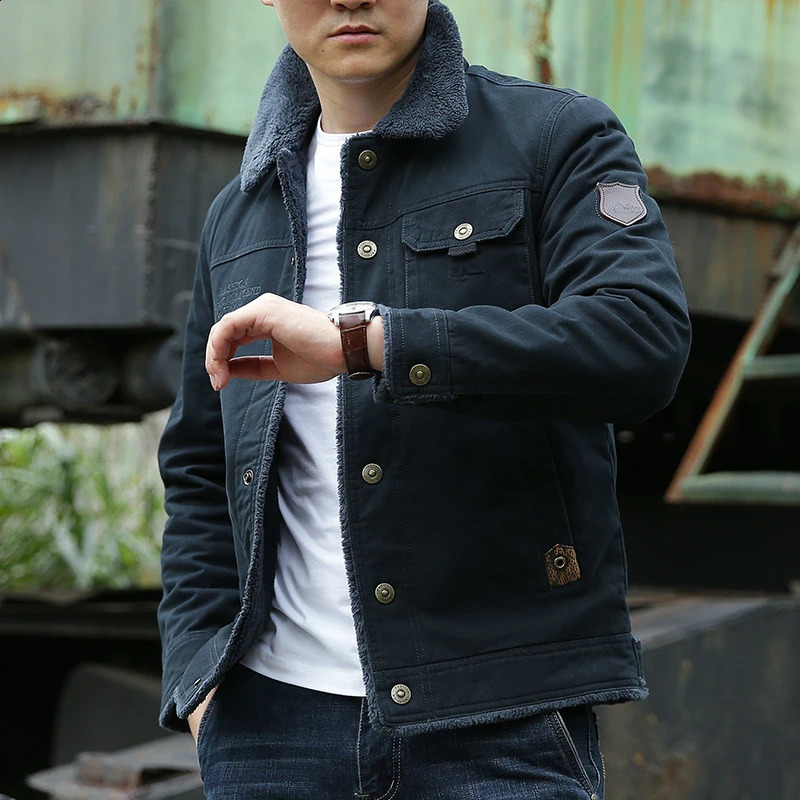 casual denim cotton jacket mens autumn and winter loose vertical collar zipper button wool Chaquetas Hombre 240824