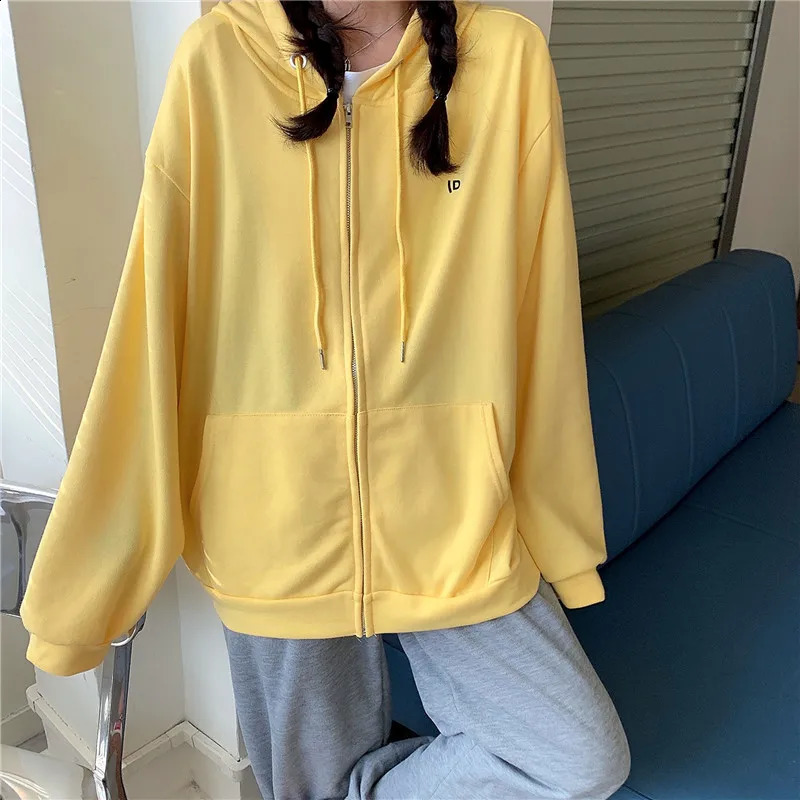 Hoodie Women Fashion Zipper Hooded All-match Korean Style Loose Hoodies Students Casual Sweatshirts 240824