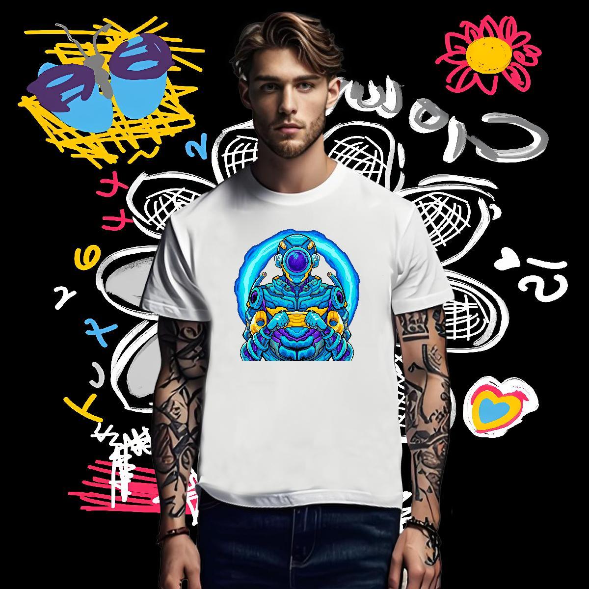 Comfortable T shirt 230g 100% Cotton robot Street Wear White Plus Size O Neck Short Sleeves Tshirt for Man Woman Classic Casual Top Tees