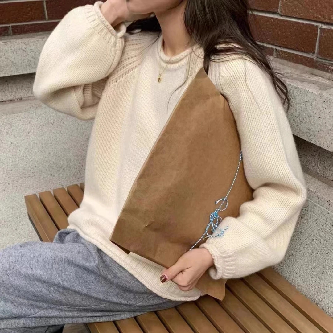 Fashion Harajuku Loose Long Sleeve Women Sweater Autumn Winter Jumpers Knitwear Soft Warm Chic Solid Femme Sweater Pullover Tops 240824