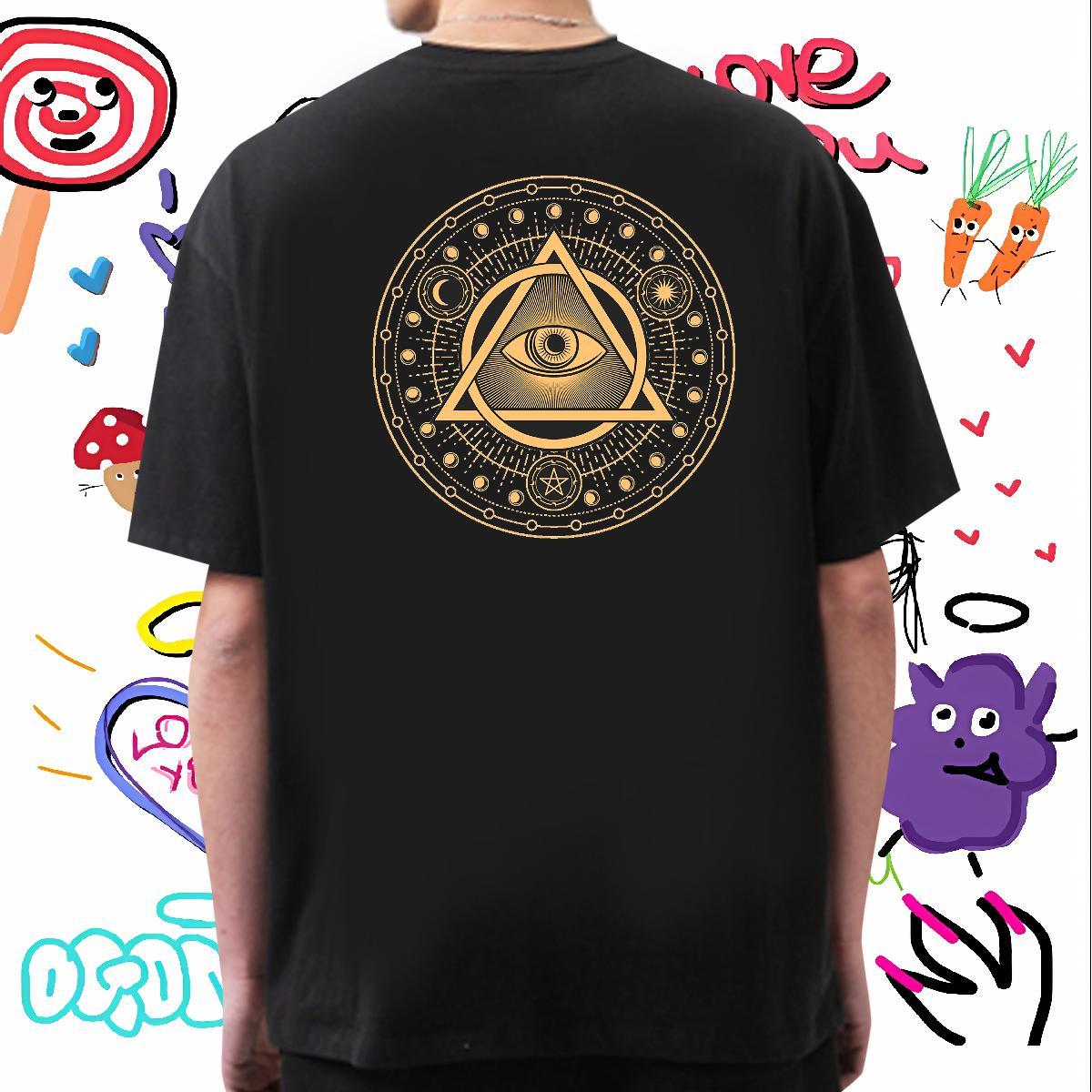 Loose Mens T Shirts 230g 100% Cotton eyes High Street Hip Hop Cartoon Print Pure Cotton Men Clothes T-Shirt Custom Tshirts