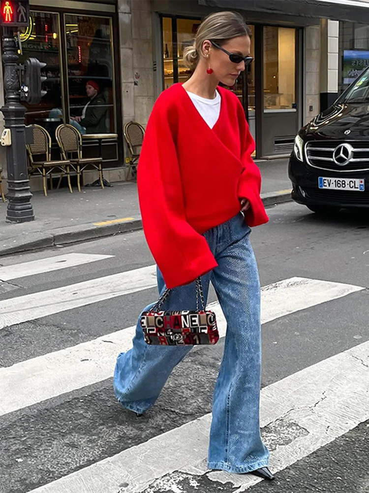 Vintage Knitted Woolen Jacket Casual Vneck Long Sleeve Female Short Coats 2024 Autumn Winter Fashion Lady Outwears 240824