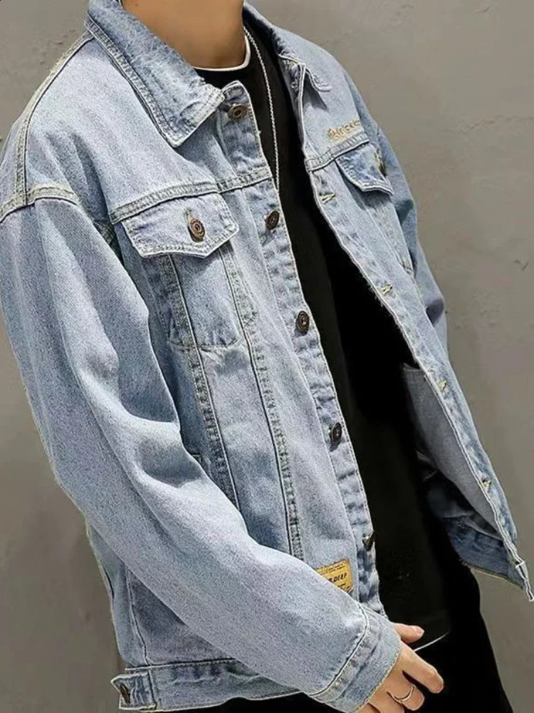 Mens denim jacket warm padded mens wide shoulder sleeves wool pad sheep coat and fashionable G 240824