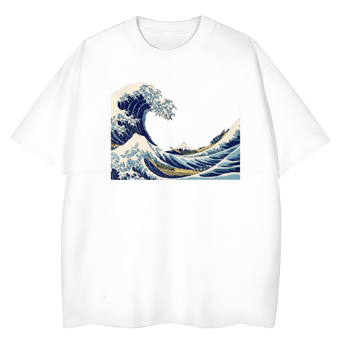 Unisex T-Shirts 230g 100% Cotton sea wave Beach Oversized O-Neck Short Sleeve Men Tees 2024 Designer Tops Shirt