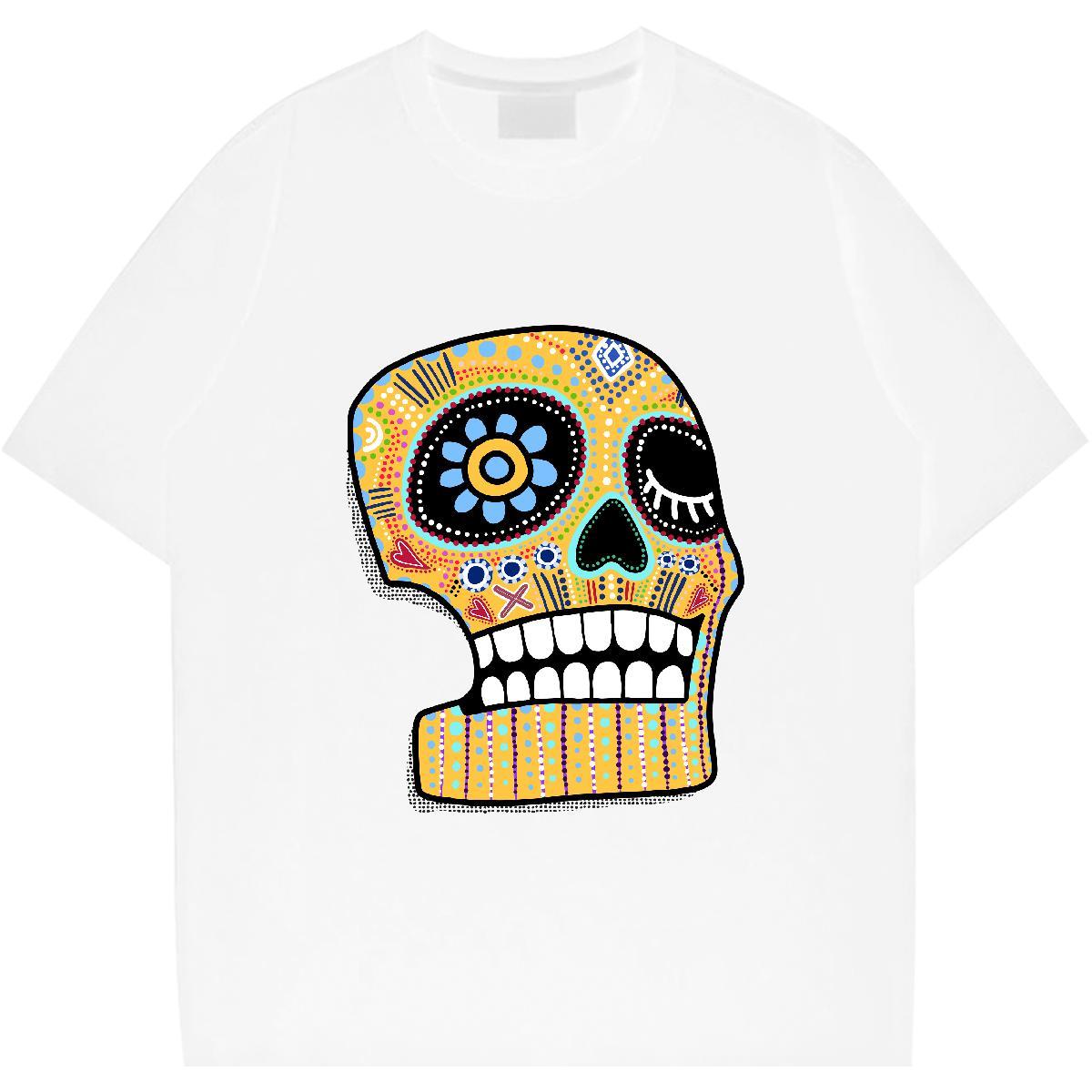 Soft Mens T Shirts 230g 100% Cotton skull Casual Beach Oversized Short Sleeve Soft Tshirts Brand Tops Tees