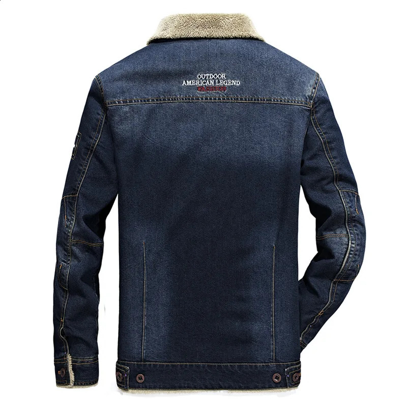 Denim jacket winter mens thick coat warm wool denim jeans black casual cotton clothing 240824