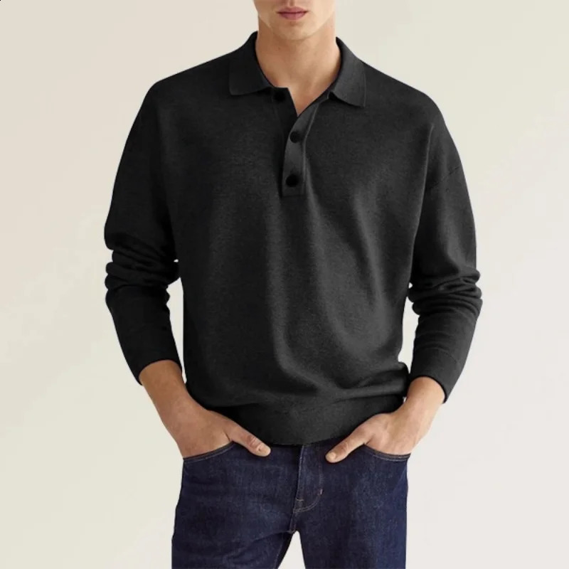 Mens Casual Loose Lapel Long Sleeve Polos Shirt Work Golf Tennis Collared Shirt Pullover Button Down Sweatshirt 240824