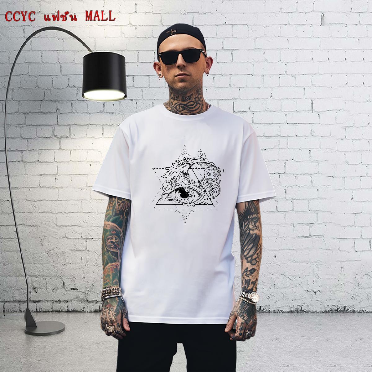 Cool Man T Shirts 230g Pure Cotton eye of the devil Casual Anime Breathable Short Sleeve Men Tops Tees Stylist Polos