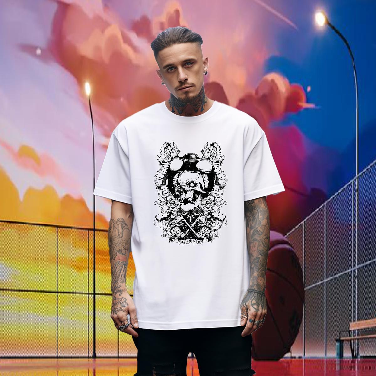 Popular T-Shirts for Men 230g 100% Cotton skull Beach Skull Breathable Crew Neck Men Tshirts 2024 Clothes