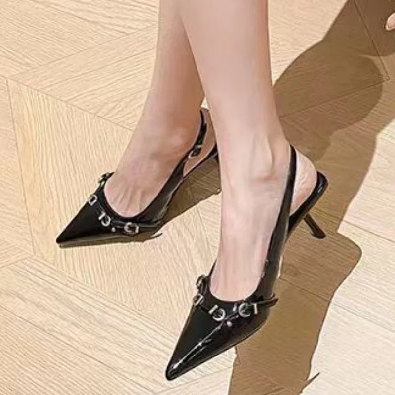 2024 Womens Summer Solid Color Sexy Dot Toe Sandals PU Leather Outdoor Leisure Comfortable Office Womens High Heels 240823