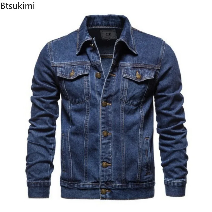 cotton denim jacket mens casual solid color lapel single chest autumn slim fit highquality w240824