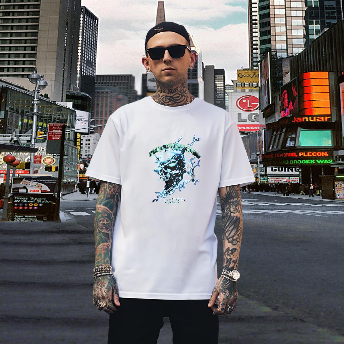 Free Shipping T-Shirts 100% Cotton 230g skull Beach Customized Print Round Neck Short Sleeve Tshirt for Man Woman Fashion Casual Clothings