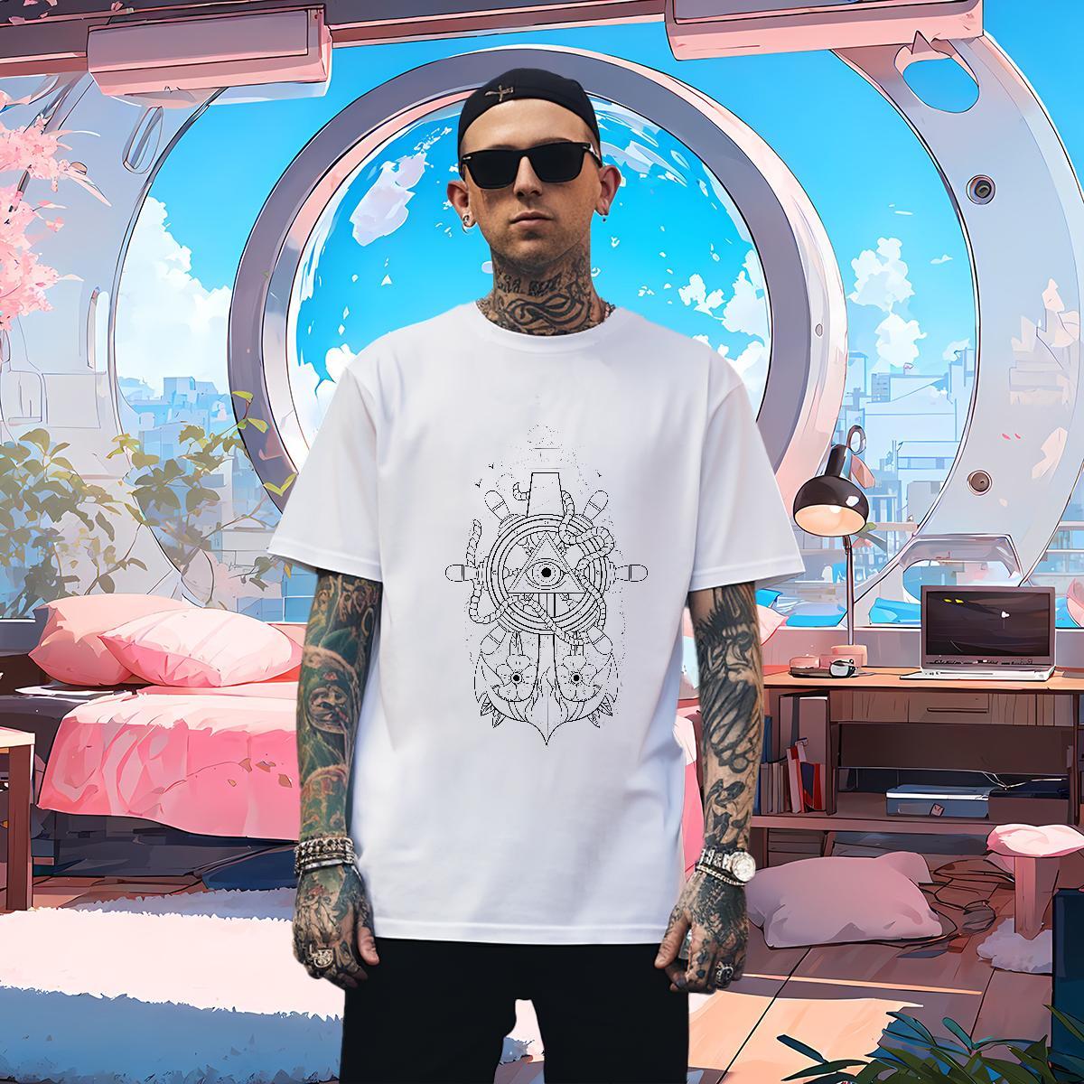 Unisex Men T Shirts 230g 100% Cotton eye of the devil Hip Hop White Plus Size Short Sleeve O-Neck Men Tops Tees Fashion New Tops Shirt